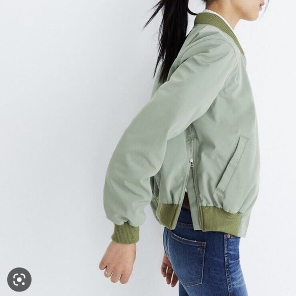 Madewell Women’s Side Zip Bomber Jacket Green Size S - Picture 1 of 3